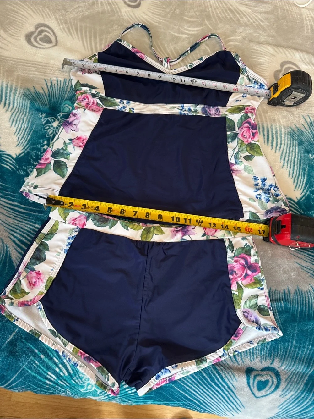 Navy Floral-Trim Two-Piece Swim Set